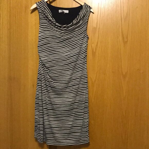 LOFT black/cream stripe stretch knit midi, MP - Picture 1 of 4